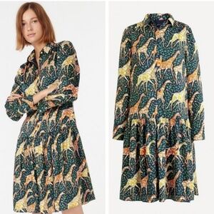 NWT J. Crew Giraffe Shirt Dress Shirtdress Ruffle Hem Size Large